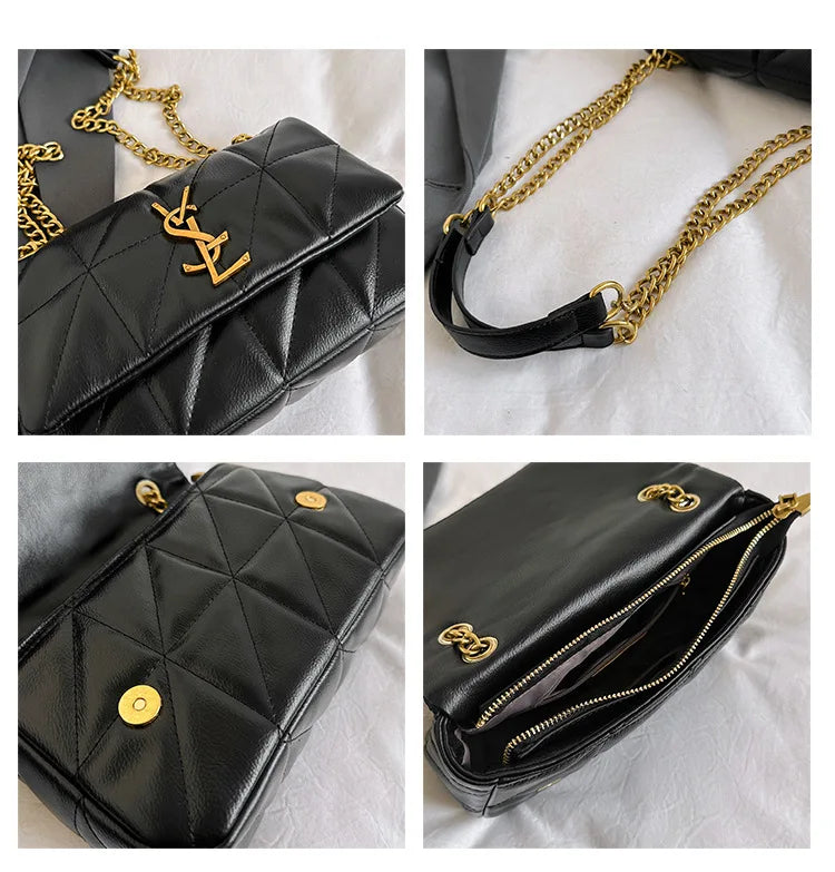 Luxury Fashion Women's Chain Handbag PU Leather Girls Shoulder Messenger Bag Brand lightweight Commuting Bag Tassel Square Bag