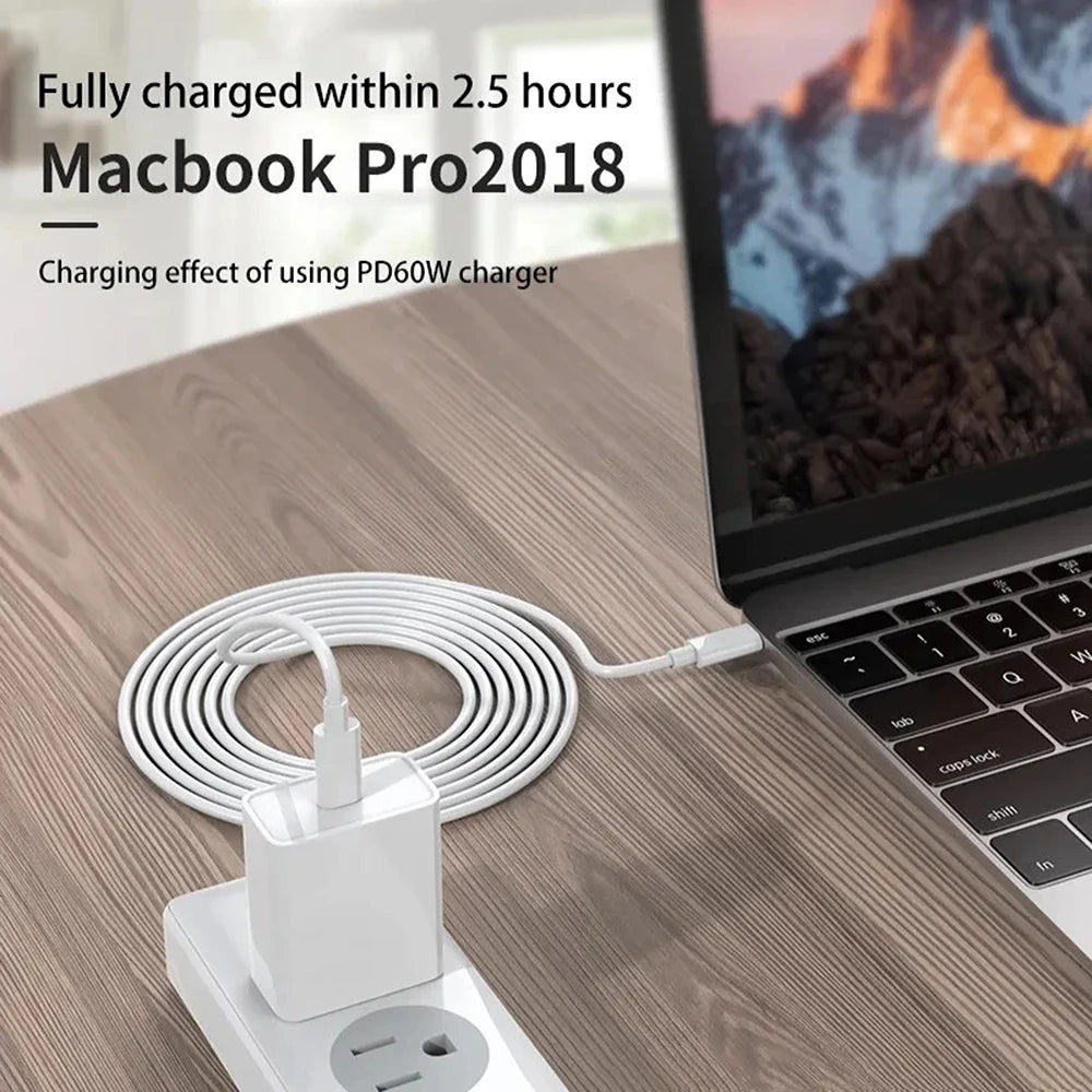 كابل بيانات شحن سريع PD 60 وات USB C إلى USB Type C لهاتف Iphone 15 15Pro Huawei Samsung Xiaomi خط بيانات أسود أبيض 1 متر 2 متر 3 متر