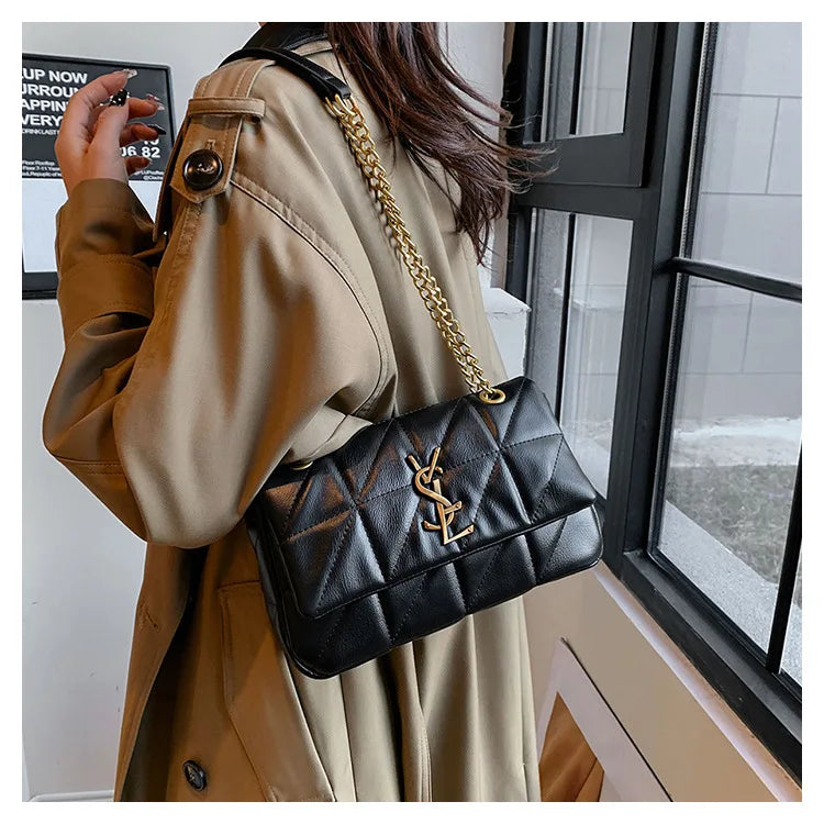 Luxury Fashion Women's Chain Handbag PU Leather Girls Shoulder Messenger Bag Brand lightweight Commuting Bag Tassel Square Bag