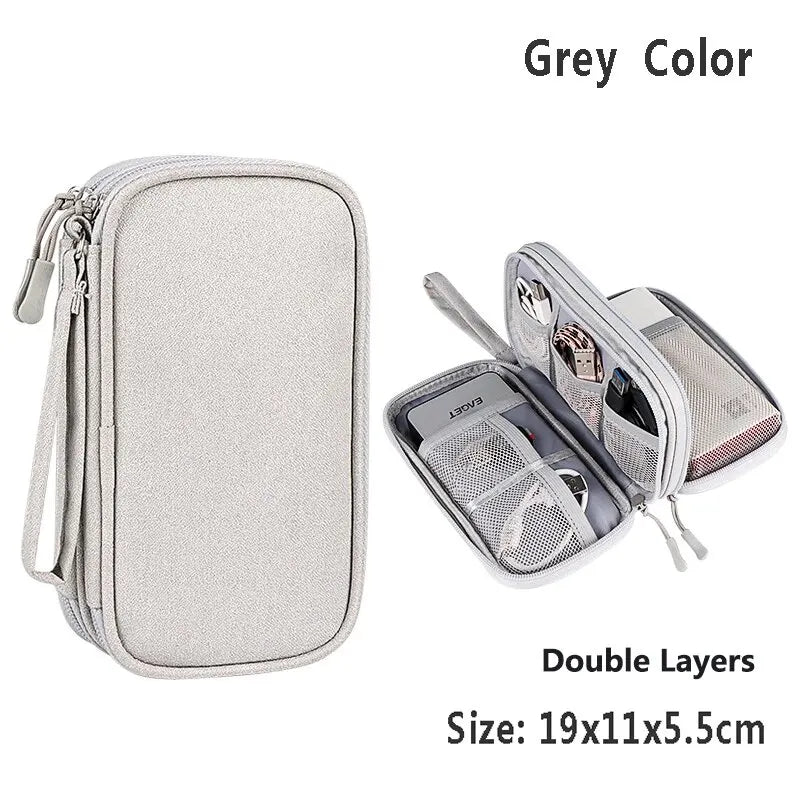 Data Cable Storage Bag Waterproof Portable Carry Case Multi-Layers Storage Bag Travel Organizer Bag for Cable Cord USB Charger