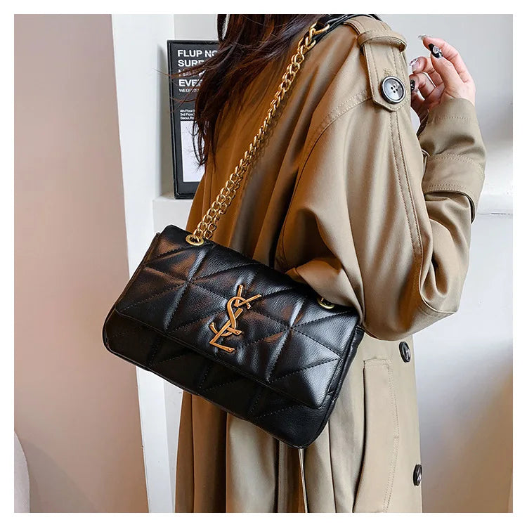 Luxury Fashion Women's Chain Handbag PU Leather Girls Shoulder Messenger Bag Brand lightweight Commuting Bag Tassel Square Bag