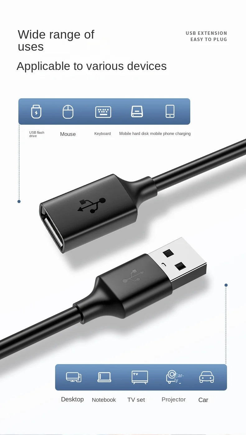 كابل تمديد USB كابلات تمديد USB 2.0 لأجهزة الكمبيوتر المحمولة الذكية وأجهزة التلفزيون وأجهزة Xbox وكابل تمديد USB 2.0 صغير وسريع وكابل بيانات سريع