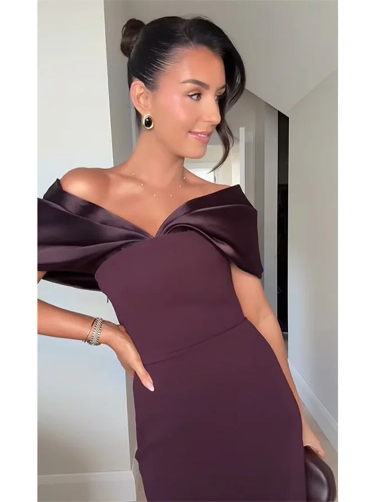 Elegant Off Shoulder Maxi Dress Backless High Waist Slimming Long Robes Luxury Party Women Dresses 2025 New Lady Spring Clothing