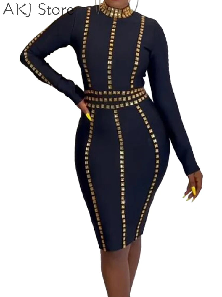 Women High Neck Rhinestone Party Dress