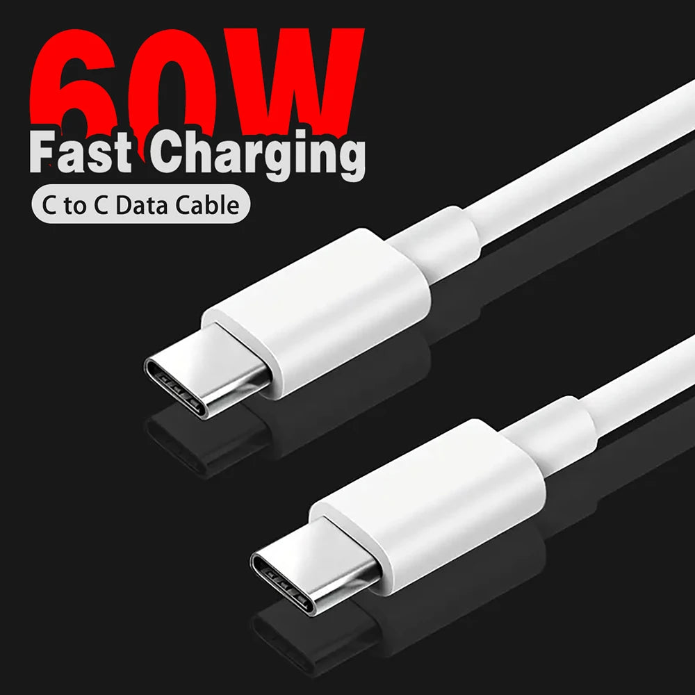 كابل بيانات شحن سريع PD 60 وات USB C إلى USB Type C لهاتف Iphone 15 15Pro Huawei Samsung Xiaomi خط بيانات أسود أبيض 1 متر 2 متر 3 متر