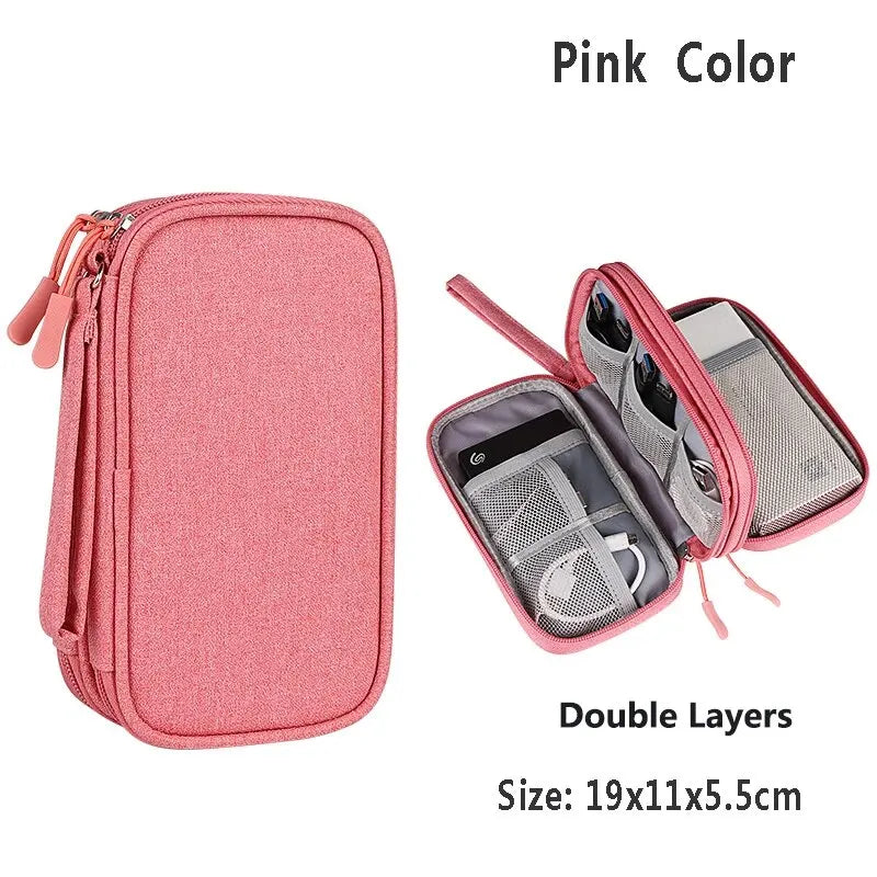 Data Cable Storage Bag Waterproof Portable Carry Case Multi-Layers Storage Bag Travel Organizer Bag for Cable Cord USB Charger