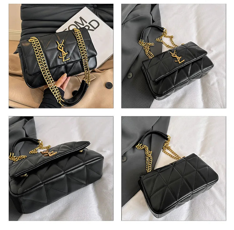 Luxury Fashion Women's Chain Handbag PU Leather Girls Shoulder Messenger Bag Brand lightweight Commuting Bag Tassel Square Bag