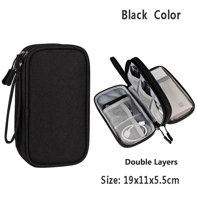 Data Cable Storage Bag Waterproof Portable Carry Case Multi-Layers Storage Bag Travel Organizer Bag for Cable Cord USB Charger