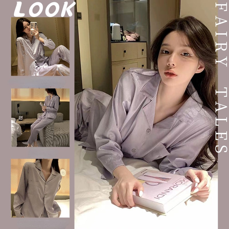 Womens Silk Satin Pajamas Set Sleepwear Female Sleep