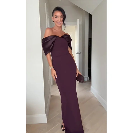 Elegant Off Shoulder Maxi Dress Backless High Waist Slimming Long Robes Luxury Party Women Dresses 2025 New Lady Spring Clothing