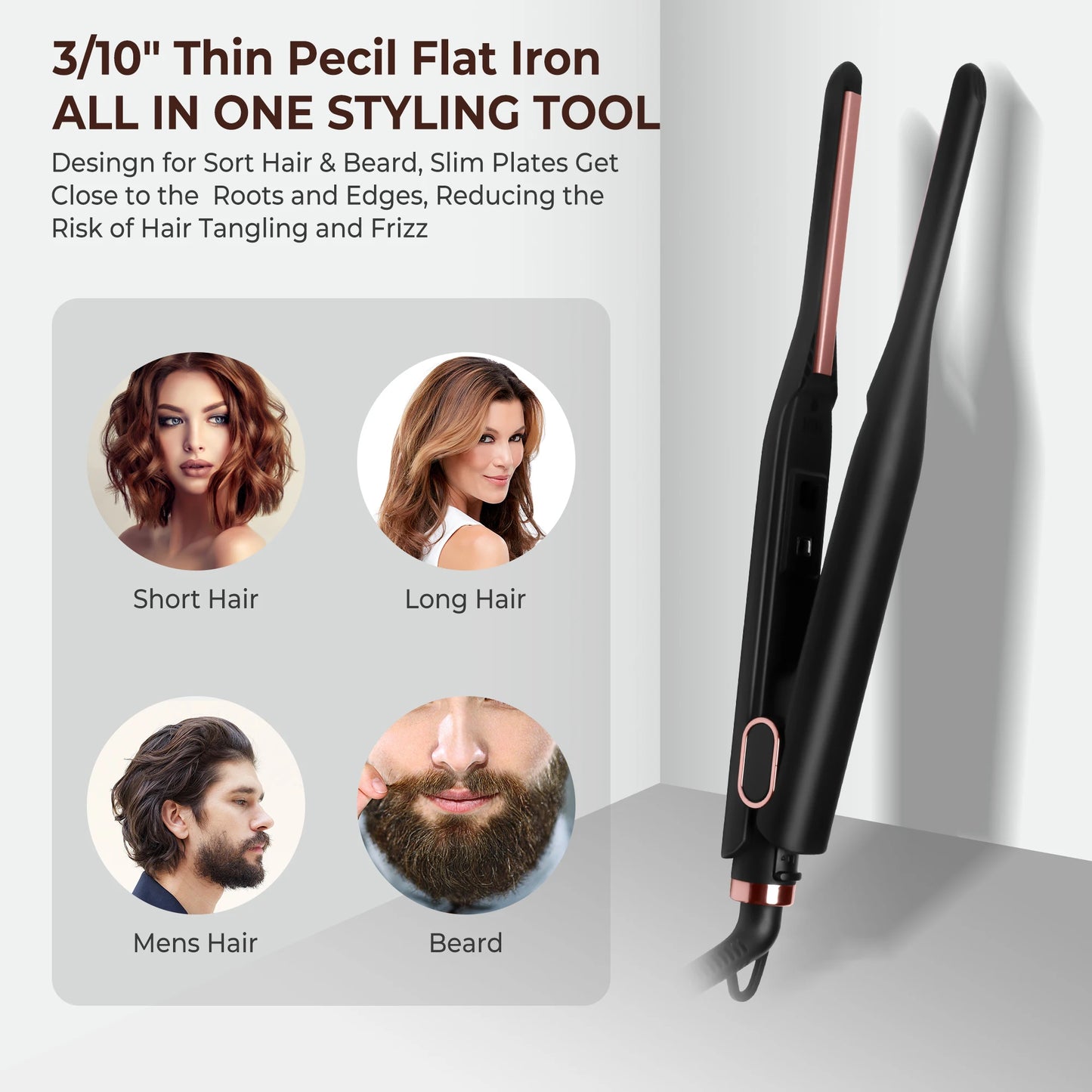 Small Flat Iron for Short Hair Pencil Flat Iron Mini Hair Straightener Tiny Hair Straightening Iron Ceramic Beard Straightener