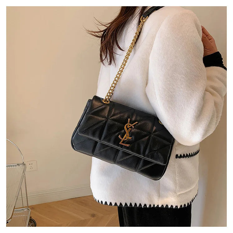 Luxury Fashion Women's Chain Handbag PU Leather Girls Shoulder Messenger Bag Brand lightweight Commuting Bag Tassel Square Bag