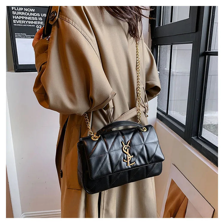 Luxury Fashion Women's Chain Handbag PU Leather Girls Shoulder Messenger Bag Brand lightweight Commuting Bag Tassel Square Bag