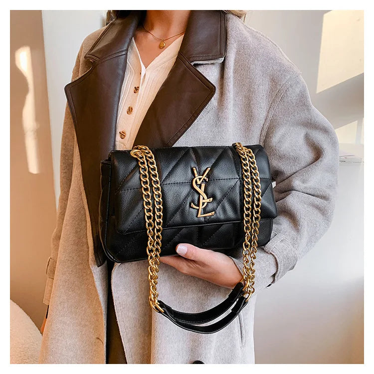 Luxury Fashion Women's Chain Handbag PU Leather Girls Shoulder Messenger Bag Brand lightweight Commuting Bag Tassel Square Bag