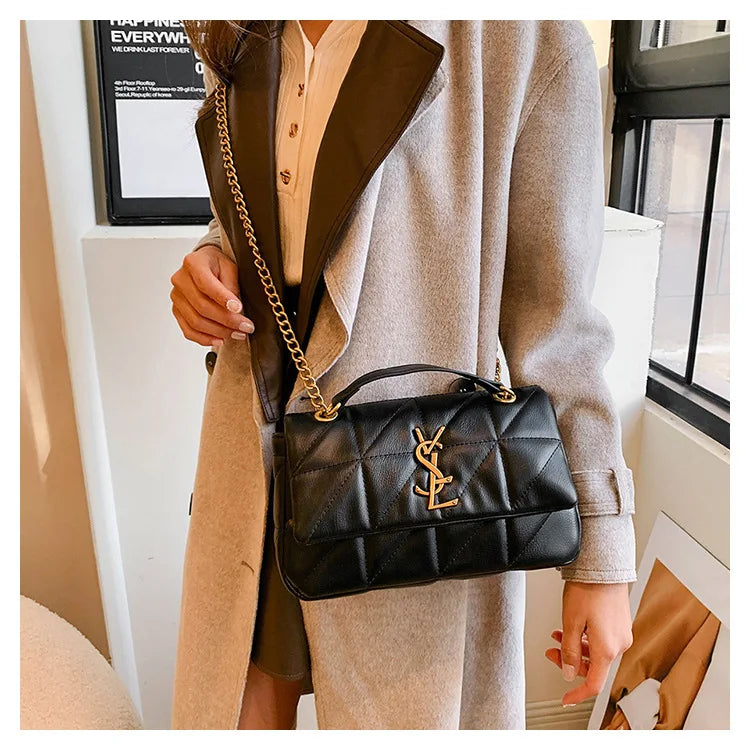 Luxury Fashion Women's Chain Handbag PU Leather Girls Shoulder Messenger Bag Brand lightweight Commuting Bag Tassel Square Bag