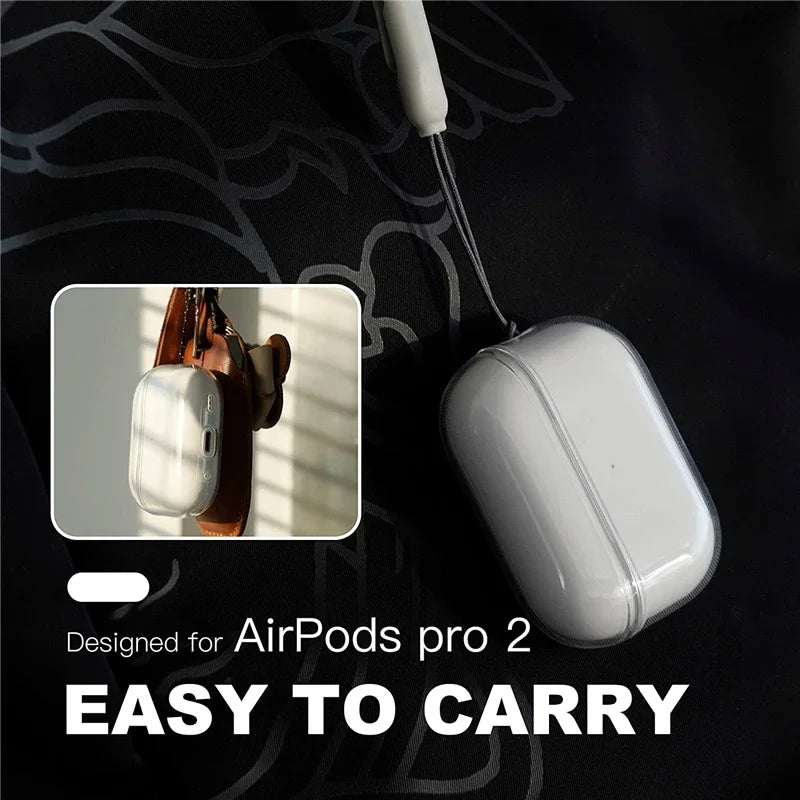 حافظة سماعة أذن شفافة ناعمة من مادة TPU مع حزام حبل لسماعات Airpods Pro 2 الجيل الثاني Air Pods 4 3 2 1 الجيل الثالث 2024 ملحقات الغطاء