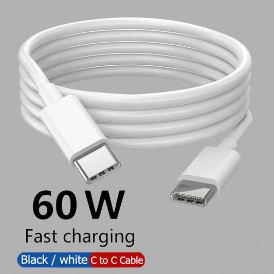 كابل بيانات شحن سريع PD 60 وات USB C إلى USB Type C لهاتف Iphone 15 15Pro Huawei Samsung Xiaomi خط بيانات أسود أبيض 1 متر 2 متر 3 متر