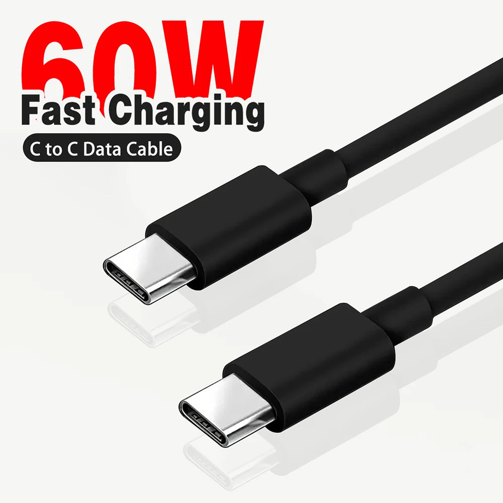 كابل بيانات شحن سريع PD 60 وات USB C إلى USB Type C لهاتف Iphone 15 15Pro Huawei Samsung Xiaomi خط بيانات أسود أبيض 1 متر 2 متر 3 متر