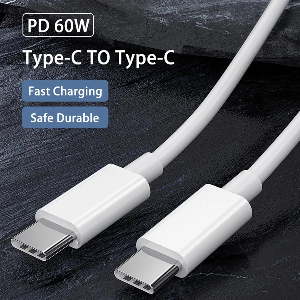 كابل بيانات شحن سريع PD 60 وات USB C إلى USB Type C لهاتف Iphone 15 15Pro Huawei Samsung Xiaomi خط بيانات أسود أبيض 1 متر 2 متر 3 متر