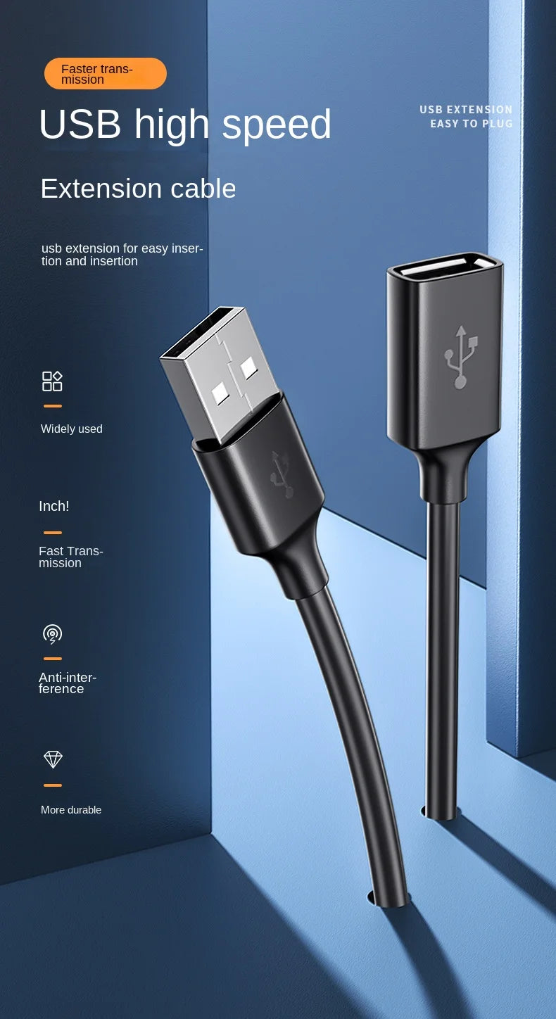 كابل تمديد USB كابلات تمديد USB 2.0 لأجهزة الكمبيوتر المحمولة الذكية وأجهزة التلفزيون وأجهزة Xbox وكابل تمديد USB 2.0 صغير وسريع وكابل بيانات سريع