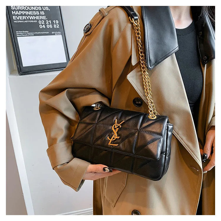 Luxury Fashion Women's Chain Handbag PU Leather Girls Shoulder Messenger Bag Brand lightweight Commuting Bag Tassel Square Bag