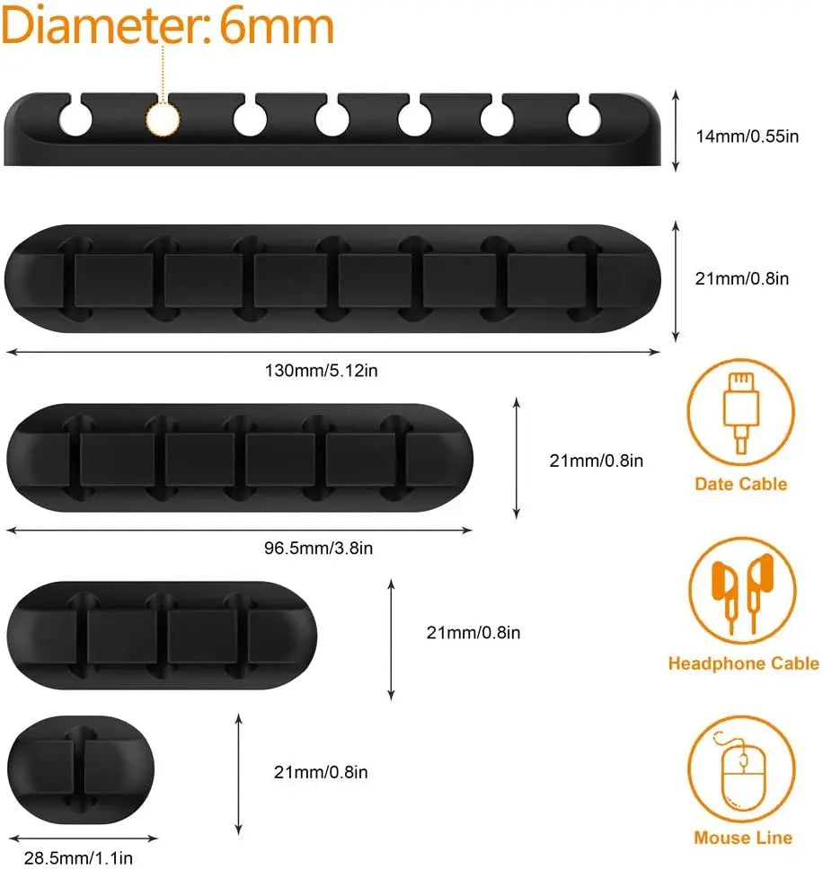 Silicone USB Cable Organizer Cable Winder Desktop Tidy Management Clips Cable Holder for Mouse Headphone Wire Organizer