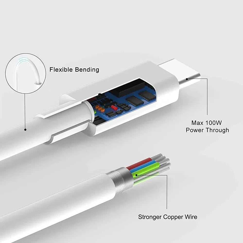 كابل بيانات شحن سريع PD 60 وات USB C إلى USB Type C لهاتف Iphone 15 15Pro Huawei Samsung Xiaomi خط بيانات أسود أبيض 1 متر 2 متر 3 متر